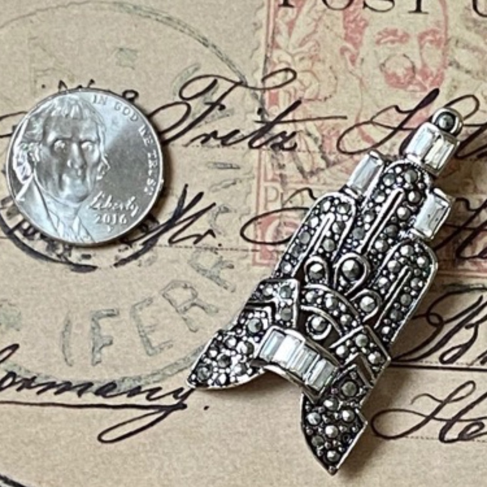 VINTAGE Brooch Art Deco Rhinestones Silver - Picture 3 of 6
